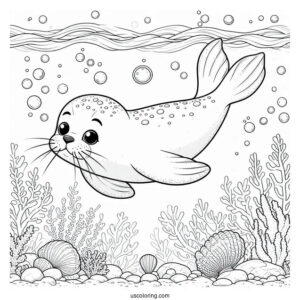 Seal Coloring Page Diving In The Water