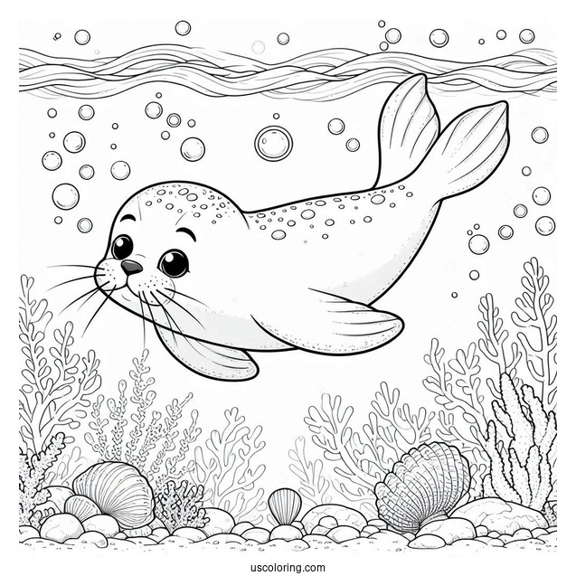 Seal Coloring Page Diving In The Water