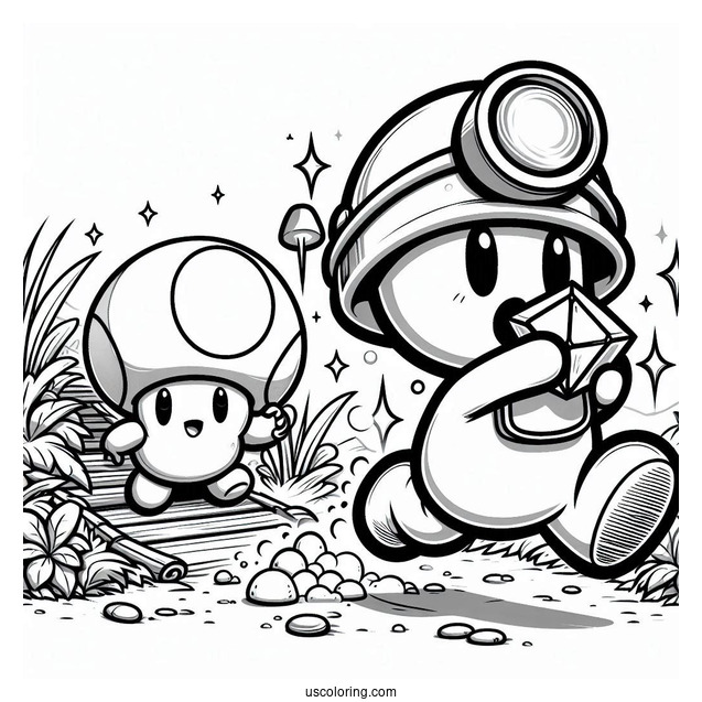 Shy Guy Coloring Page Chasing Miner Toad With Emerald