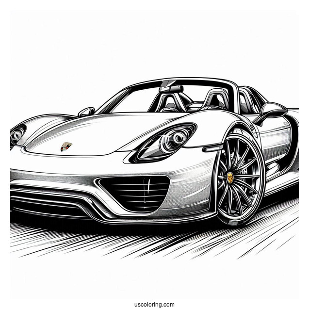 Detailed Porsche Coloring Page 918 Spyder Wide