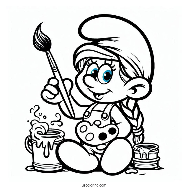 Painter Smurf Coloring In For Kids