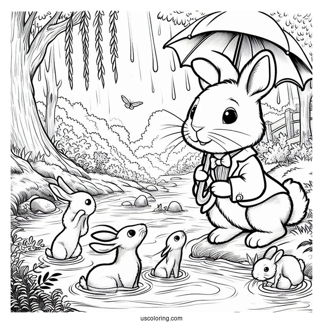Peter Rabbit Coloring Page In A Swamp With Benjamin Bunny