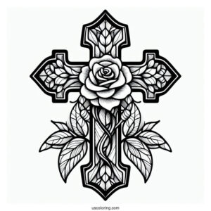Rose Cross Stained Glass Coloring Page