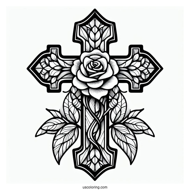 Rose Cross Stained Glass Coloring Page