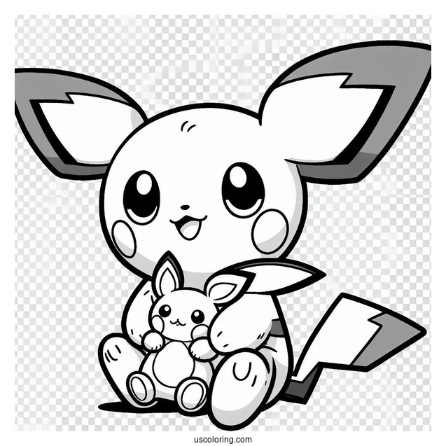 Pichu Coloring Page Sitting With Stuffed Toy Raichu