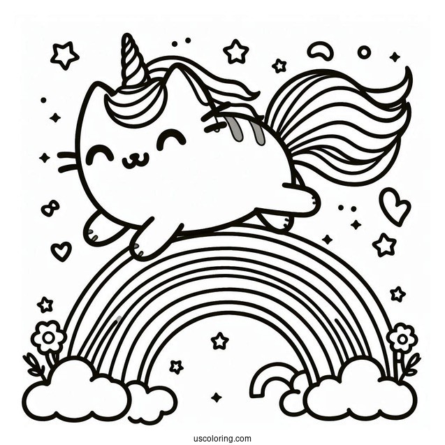 Unicorn Pusheen Cat Jumping Over Rainbow