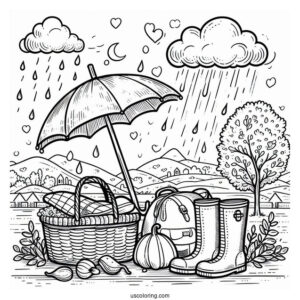 Rain Coloring Page Of Things To Bring On A Rainy Day