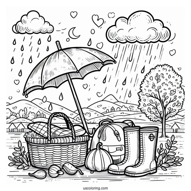 Rain Coloring Page Of Things To Bring On A Rainy Day
