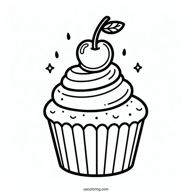 Kawaii Cupcake With Cherry On Top Coloring Sheet