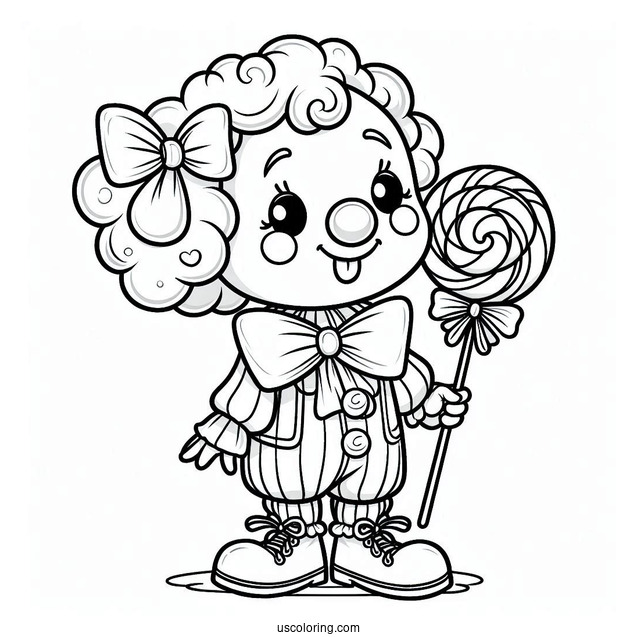 Coloring Page of Clown With Lollipop