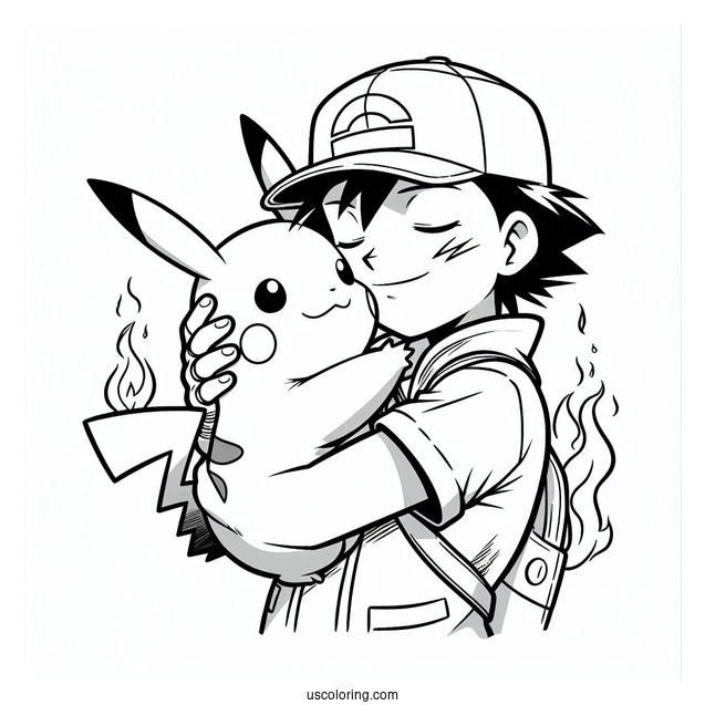 Coloring Page Of Ash Embracing Pikachu