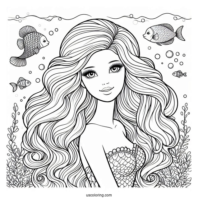 Mermaid Barbie Under Water To Color