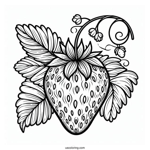 Large Cute Strawberry Coloring Page On A Vine