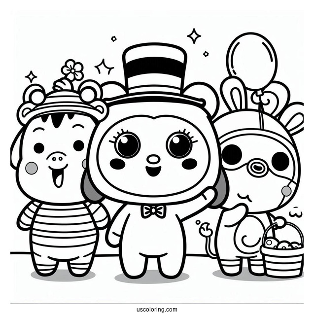 Pororo Coloring Page Of Petty, Crong, Harry, Tongtong, Eddy, Poby, Rody, And Loopy