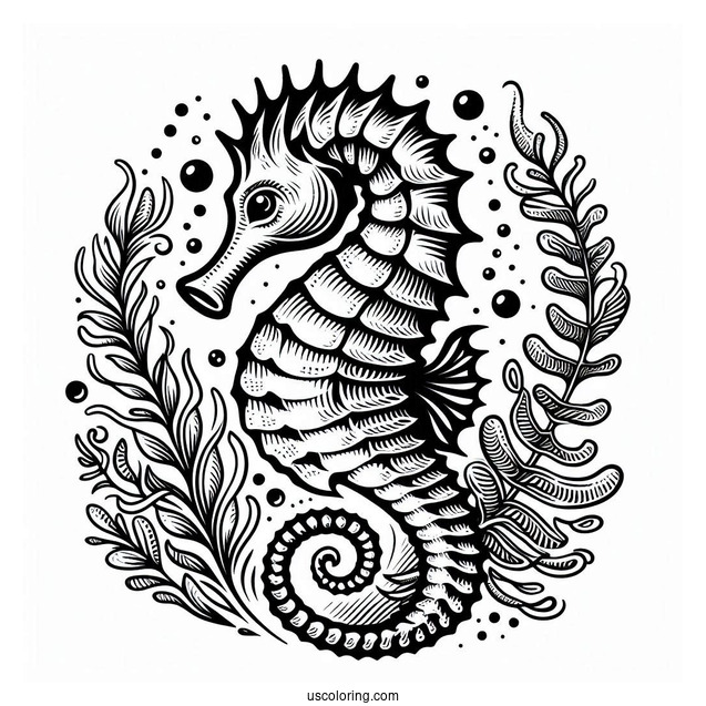 Realistic Looking Seahorse To Color