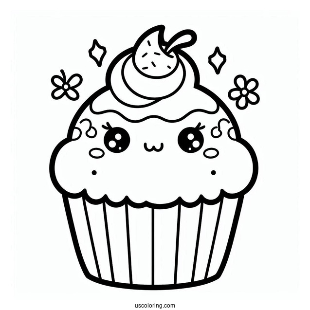 Simple Kawaii Cupcake To Color In