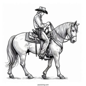 Realistic Cowboy Coloring Page On A Horse