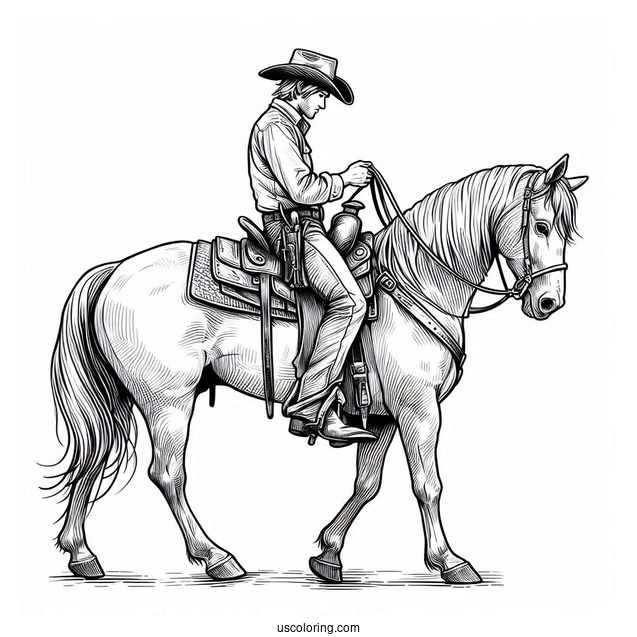Realistic Cowboy Coloring Page On A Horse