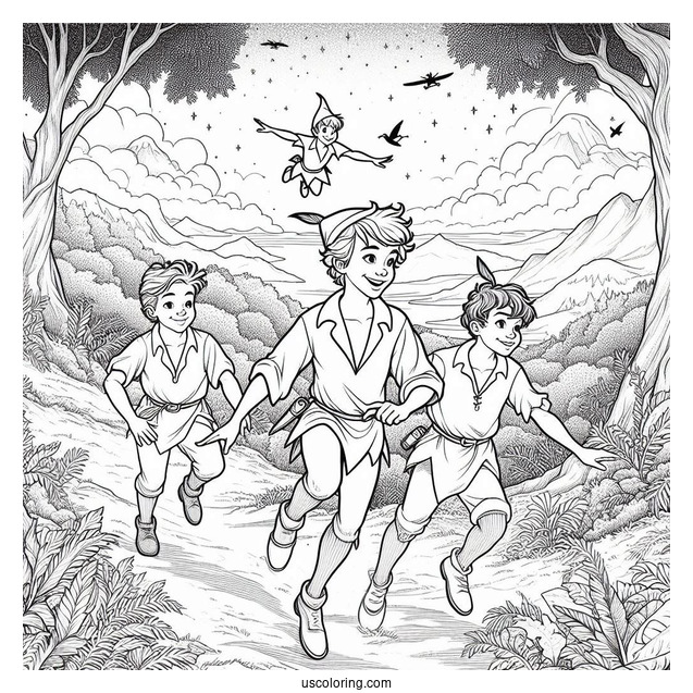 Detailed Coloring Page Of Lost Boys In Neverland