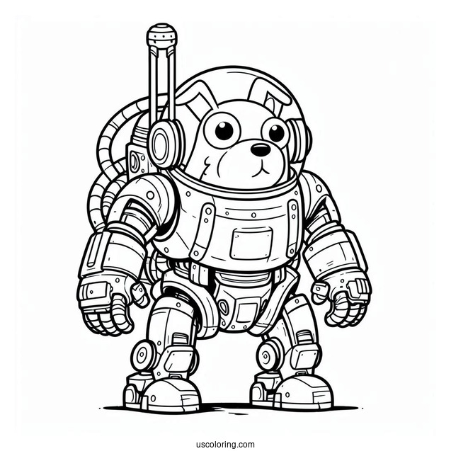 Rick and Morty Coloring Page Of Snuffles the Dog in Mech Suit