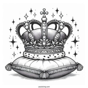 Sparkling Royal Crown Coloring Page on Velvet Pillow