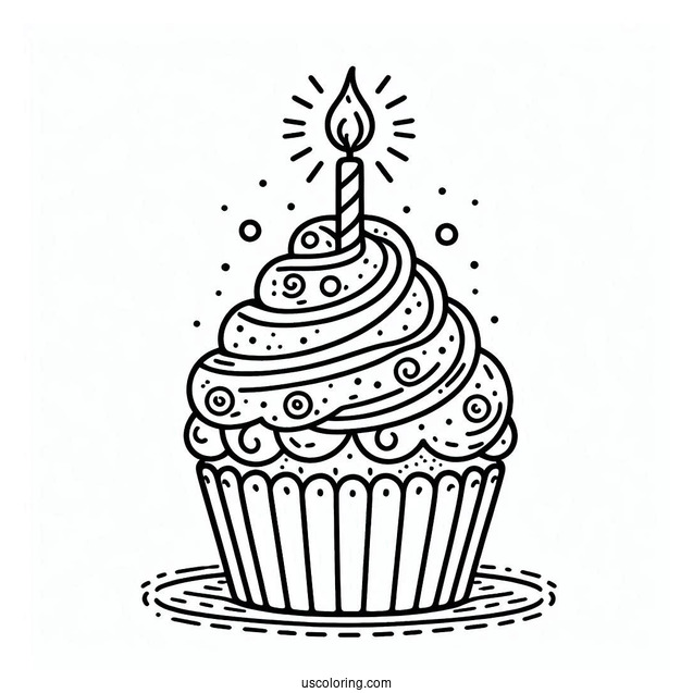 Happy Birthday Cupcake Coloring Sheet