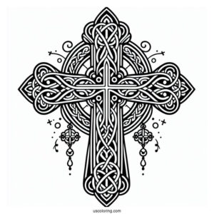 Celtic Cross Coloring Page With Embellishments For Kids