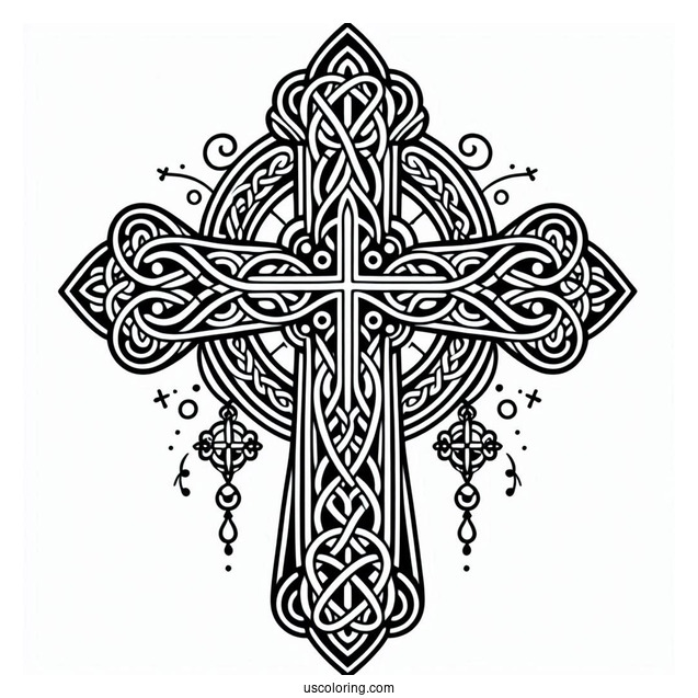 Celtic Cross Coloring Page With Embellishments For Kids