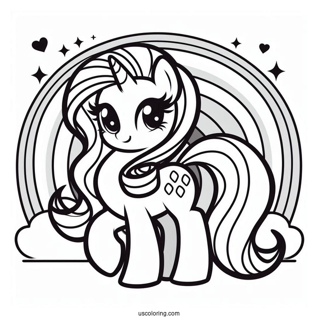 Cool Rarity Coloring Page With Rainbow Background
