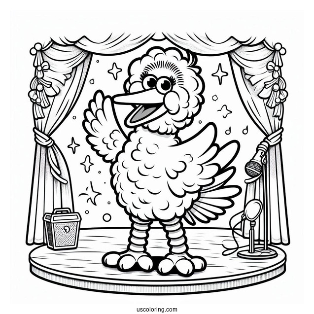 Big Bird Waving On Stage Coloring In