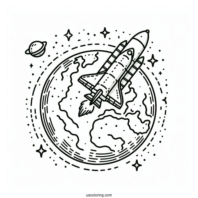Easy Coloring Page Of NASA Space Shuttle Around Earth