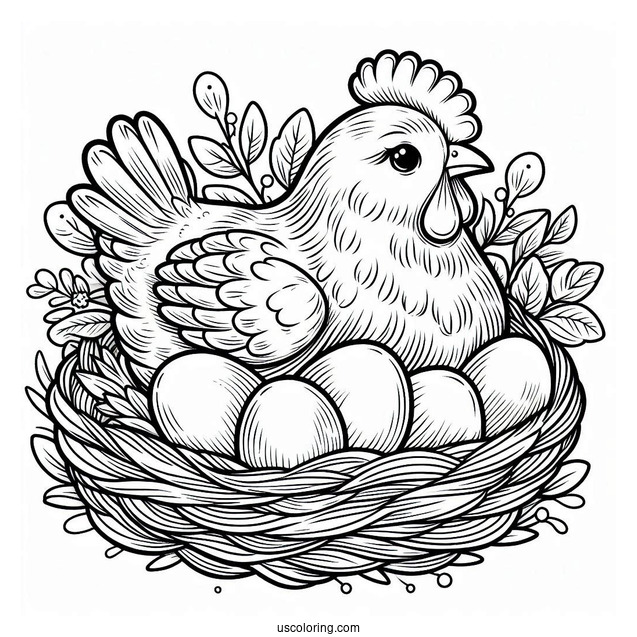 Chicken Nesting On Eggs Coloring Page