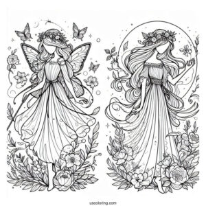Flora, Fauna, and Merryweather Fairies Coloring Sheet