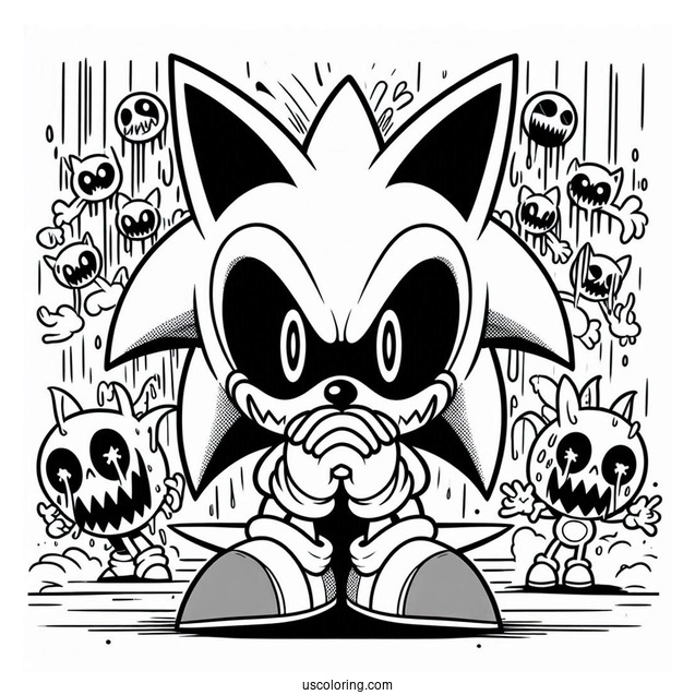 Scary Sonic Exe Coloring Page In Front Of Crying Tails