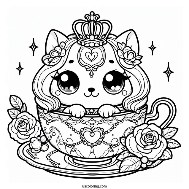 Palace Pets Coloring Page Of Teacup With Rose Crown And Necklace
