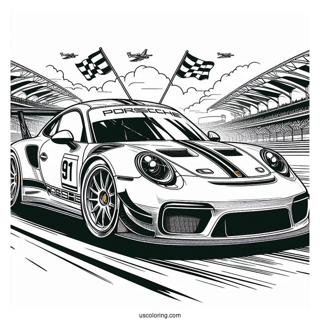 Detailed Porsche Race Car To Color
