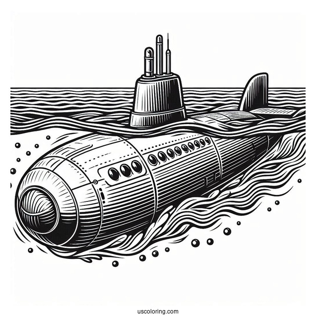 Top Of A Submarine Coloring Page Breaking The Surface Of The Water