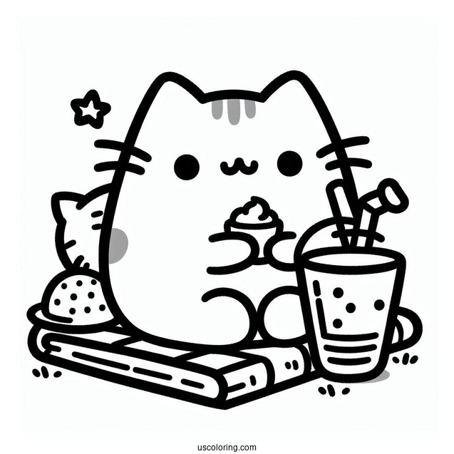 Aesthetic Kawaii Pusheen Coloring Page