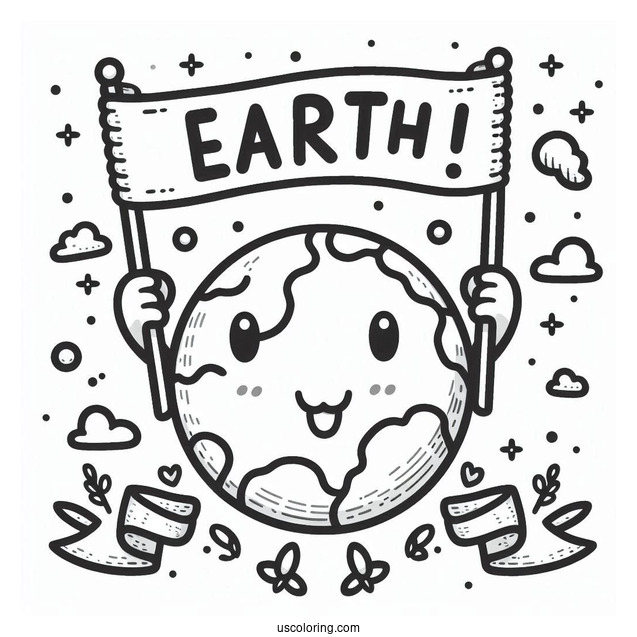 Cartoon Earth Holding Up Earth Day Banner Coloring Page
