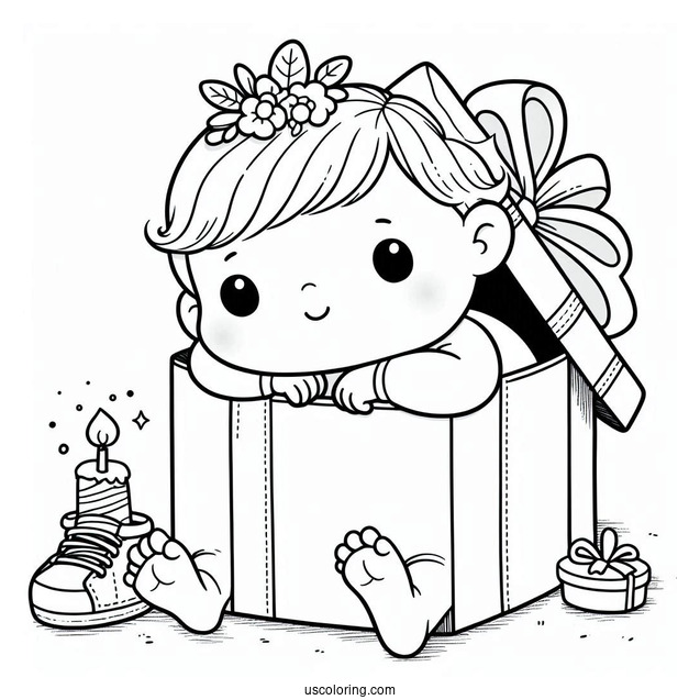 Baby Coloring Page Of Boy Coming Out Of Gift Box