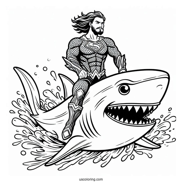 Aquaman Coloring Page Riding On A Shark