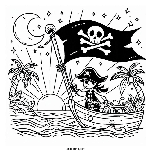 Simple Pirate Coloring Page Flag For Kids