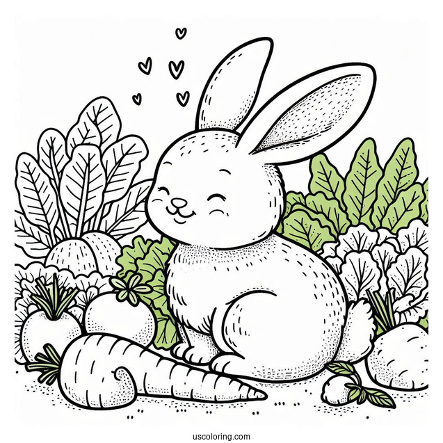 Rabbit In Veggie Patch To Color