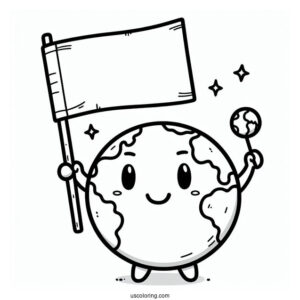 Cartoon Earth Holding Up Earth Day Banner Coloring Page