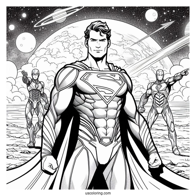Justice League Coloring Page Of Superman In Space Coloring Sheet