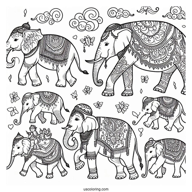 Herd Of Elephants Coloring Page For Kids