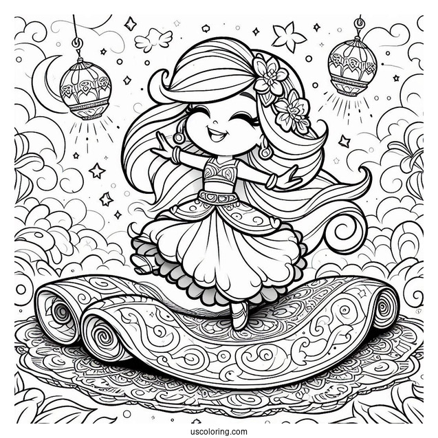 Shimmer And Shine Coloring Page Balancing On A Magic Carpet