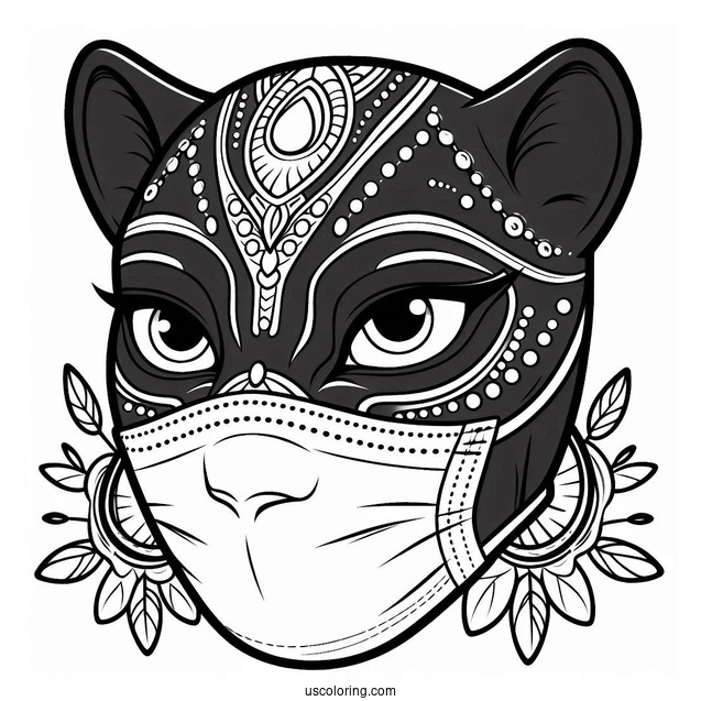 Black Panther Wearing Mask Coloring Page
