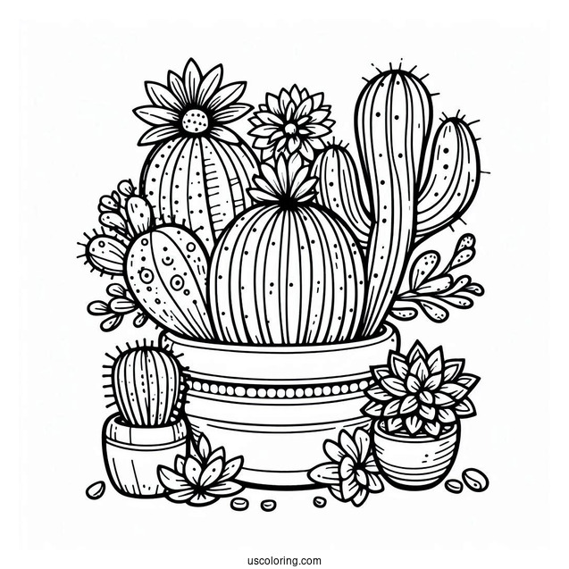 Cactus And Succulent Art Coloring Sheet