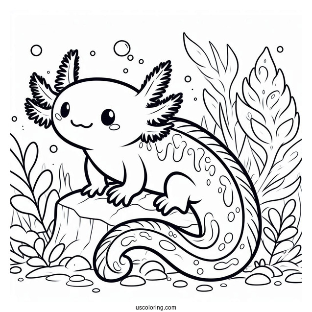 Easy Cartoon Axolotl Coloring Page For Preschoolers
